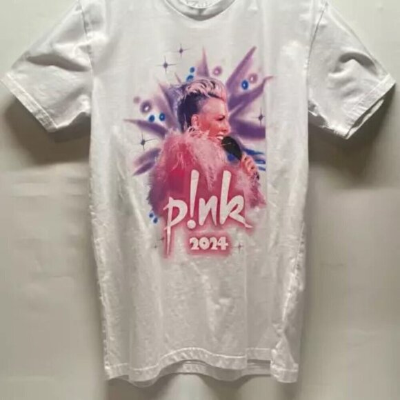 P!nk 2024 Concert Shirt Adult Medium White Short Sleeve T-Shirt Multi Color Logo - Picture 4 of 12